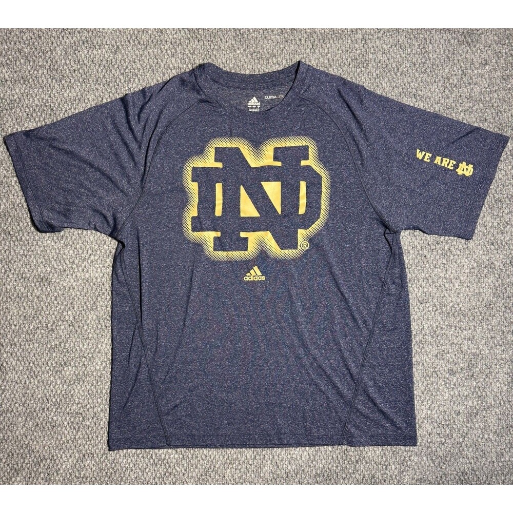 Notre Dame Fighting Irish Football T-Shirt Adidas Blue Polyester Mens Size Large